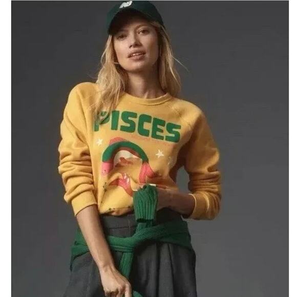 Anthropologie Midnight Rider The Carolita Zodiac Pisces Sweatshirt Yellow Gold M - Picture 14 of 15